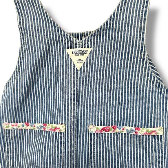 Vtg 80s OSH KOSH BGosh Jumper Overalls Dress Cotton Striped Floral Piping 18 mo - Picture 8 of 16
